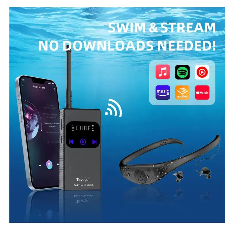Wireless Waterproof Swimming Headphones with Bluetooth Transmitter & Earbuds - Perfect for Pool, Beach, and Underwater Music Listening