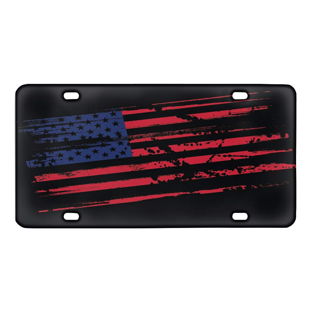 Coloranimal Black & Grey American Flag License Plate - Front Auto Tag for Cars, Trucks, RVs, Trailers - 4 Hole Mounting - Perfect for Patriotic Vehicle Decoration & Road Trips