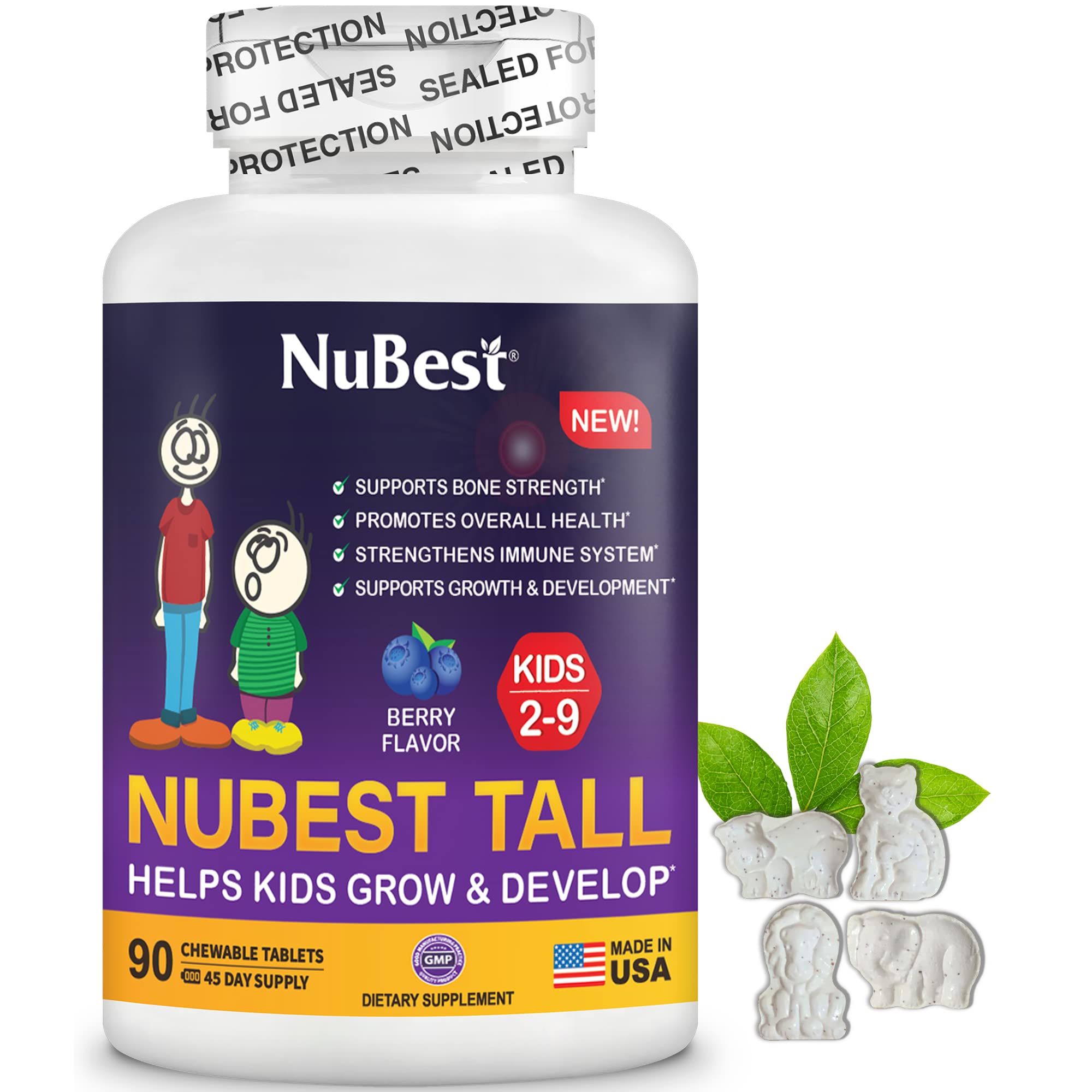 NuBest Tall 10+ Height Growth Supplement for Kids 60 Capsules & Healthy Growth Chewable 90 Tablets for Children 2-9 - Supports Bone Strength and Natural Growth - Ideal for Active Kids, Sports, and School Activities