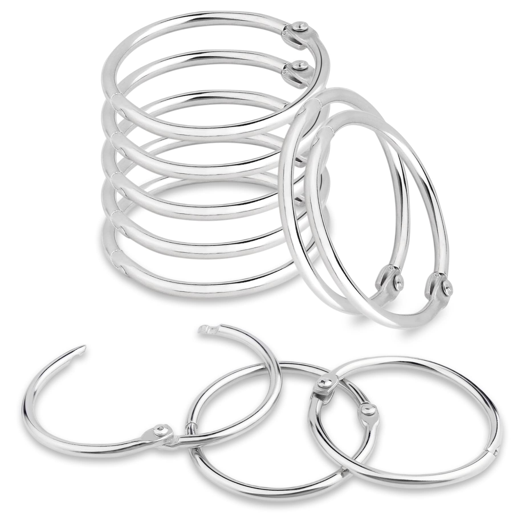 CooBigo 1 Inch Metal Loose Leaf Binder Rings - 50 Pack Silver Book Rings for Index Cards, Flashcards, Shower Curtain Hooks, DMC Embroidery Floss Organization & Key Chains - Perfect for Office, School, Crafting & Home Organization