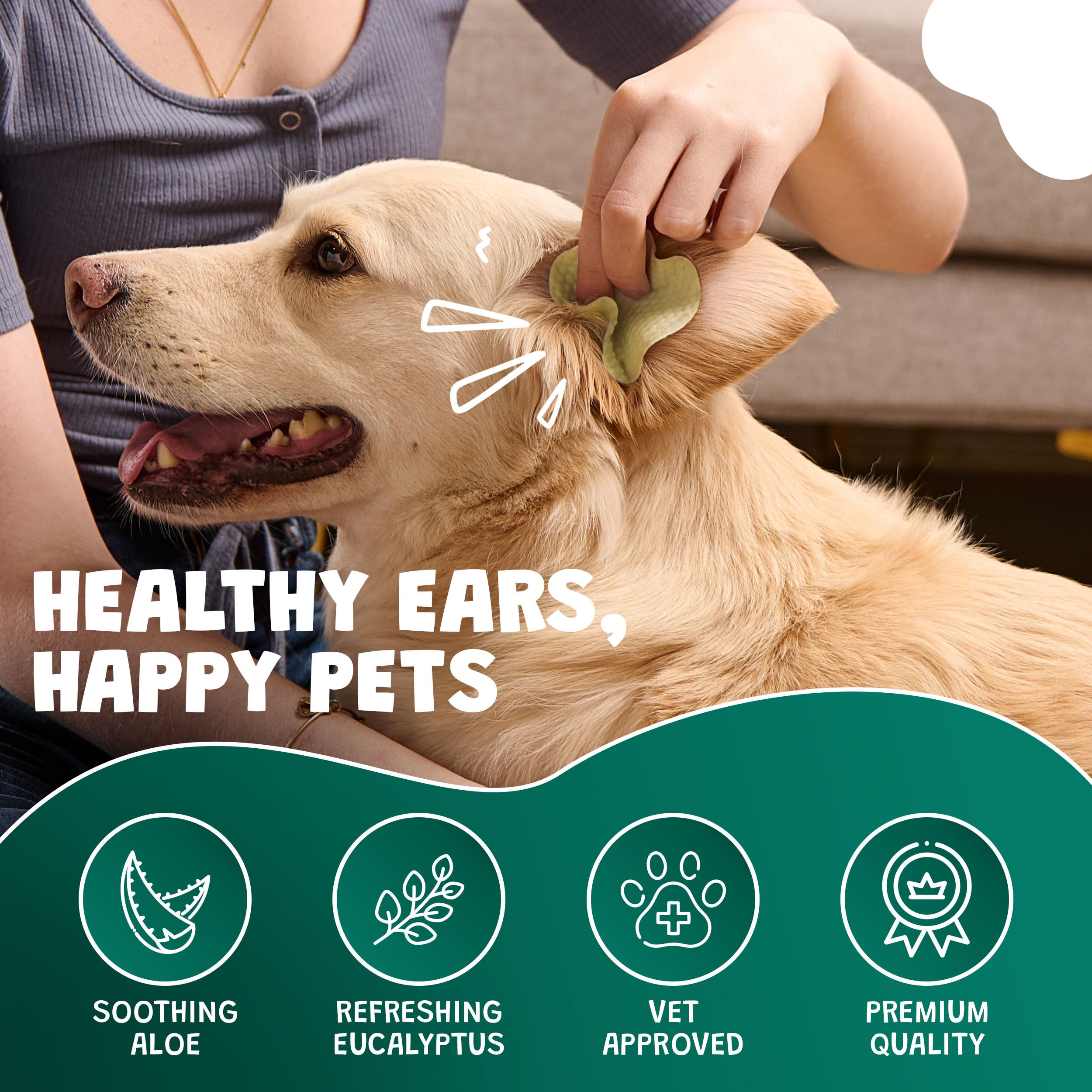 Extra Thick Dog Ear Wipes with Aloe Vera & Eucalyptus - 125 Count Hypoallergenic Ear Cleaner for Dogs | Pearl Texture for Deep Cleaning | Gentle Pet Ear Care for Itchy Ears & Wax Removal | Perfect for Regular Grooming & After Bath Care