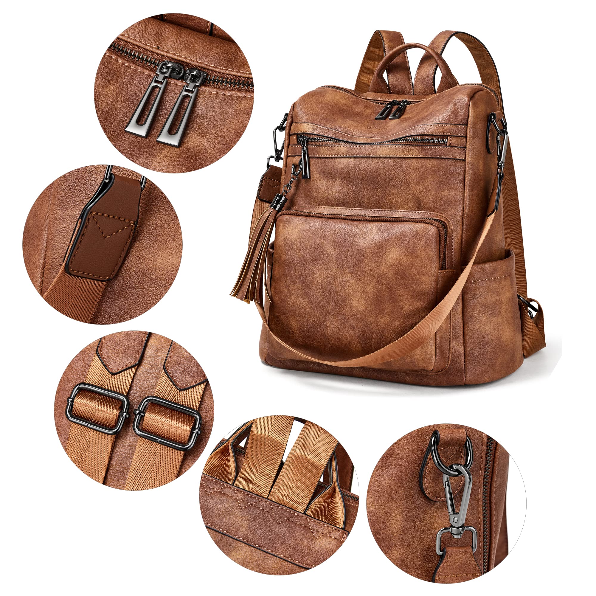 OPAGE Leather Backpack Purse for Women - Fashion Tassel Shoulder Bag for Travel & Work