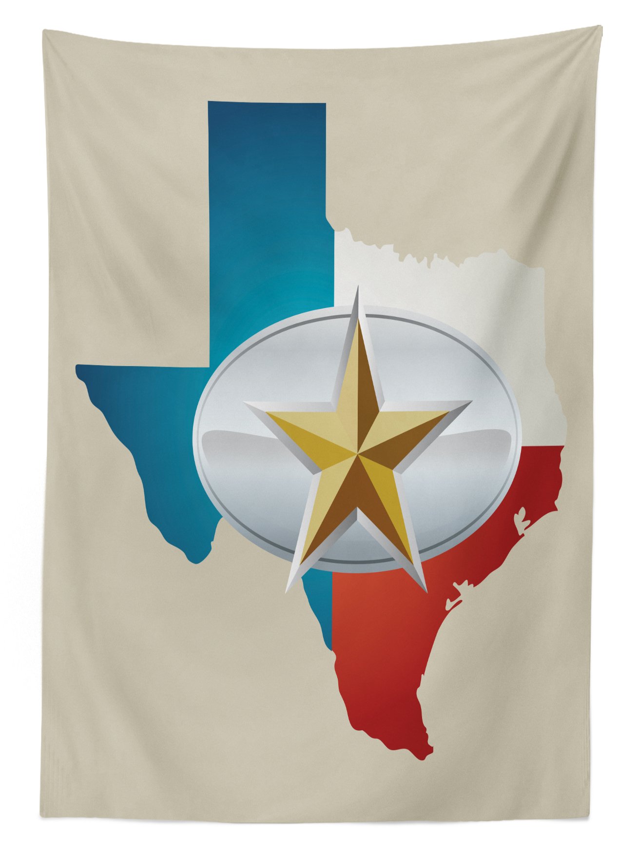 Ambesonne Texas Star Outdoor Tablecloth - Cowboy Belt Buckle Star Design with Texas Map, Southwestern USA Style, Washable Picnic Table Cover 58