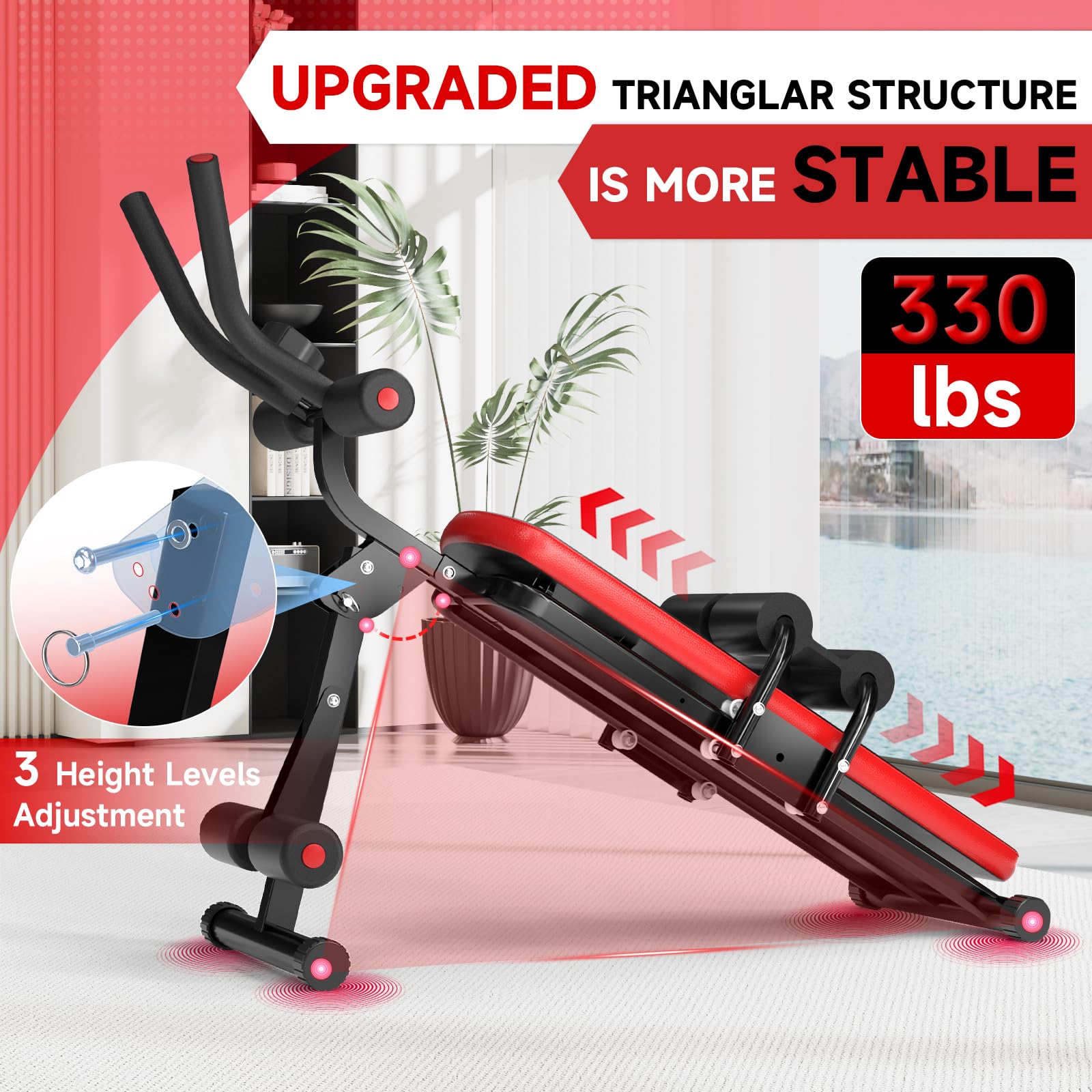 Bigzzia Ab Machine - Foldable Adjustable Abdominal Trainer for Home Gym, Core & Stomach Workout Equipment - Perfect for Crunches, Sit-ups & Full Ab Exercises at Home