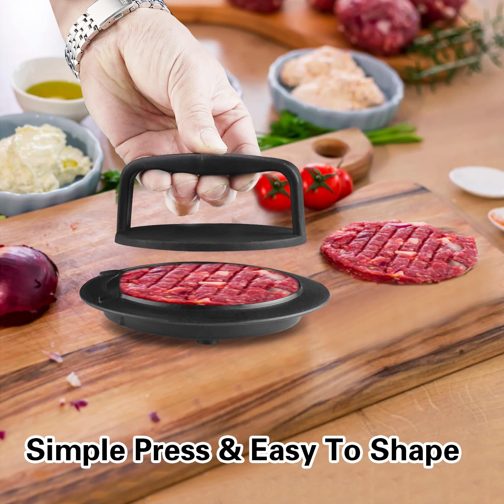 Non-Stick Hamburger Patty Press Maker - Round Stuffed Burger Press Mold for Grilling, BBQ & Homemade Beef, Sausage & Veggie Burgers - Perfect Kitchen Gadget for Backyard Cookouts & Camping (1 Pack, Black)
