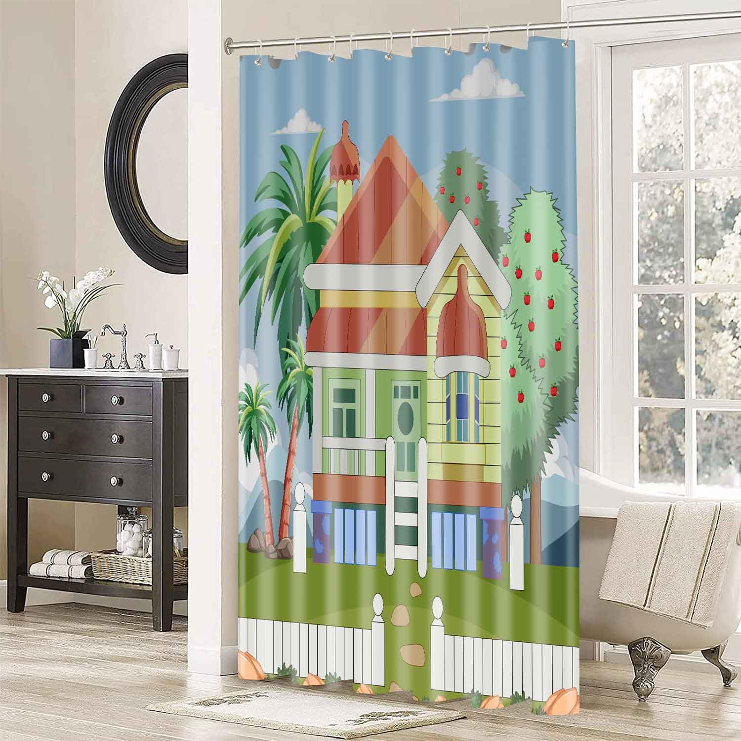 Bluey Cartoon Kids Shower Curtain 60x72 Inches - Cute Blue Themed Bathroom Decor for Boys & Girls - Waterproof Fabric with Rustproof Hooks - Perfect for Bathroom, Bathtub, and Kids' Room Decor