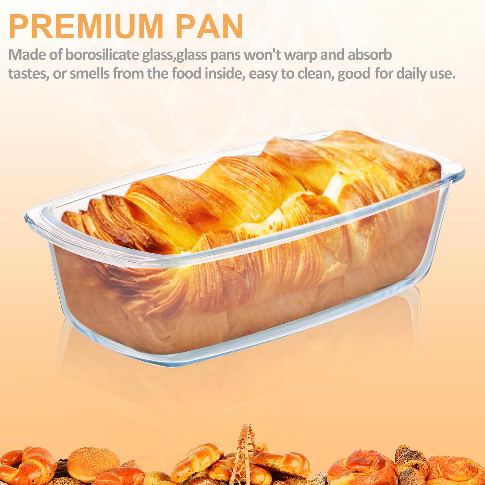 MCIRCO 6-Piece Glass Loaf Pan Set with Airtight Lids - 1800ML/1.9Qt/7.2 Cups - Perfect for Baking Bread, Cakes, Meatloaf & Pastries - Oven, Freezer & Dishwasher Safe - Ideal for Meal Prep, Holiday Baking & Homemade Treats