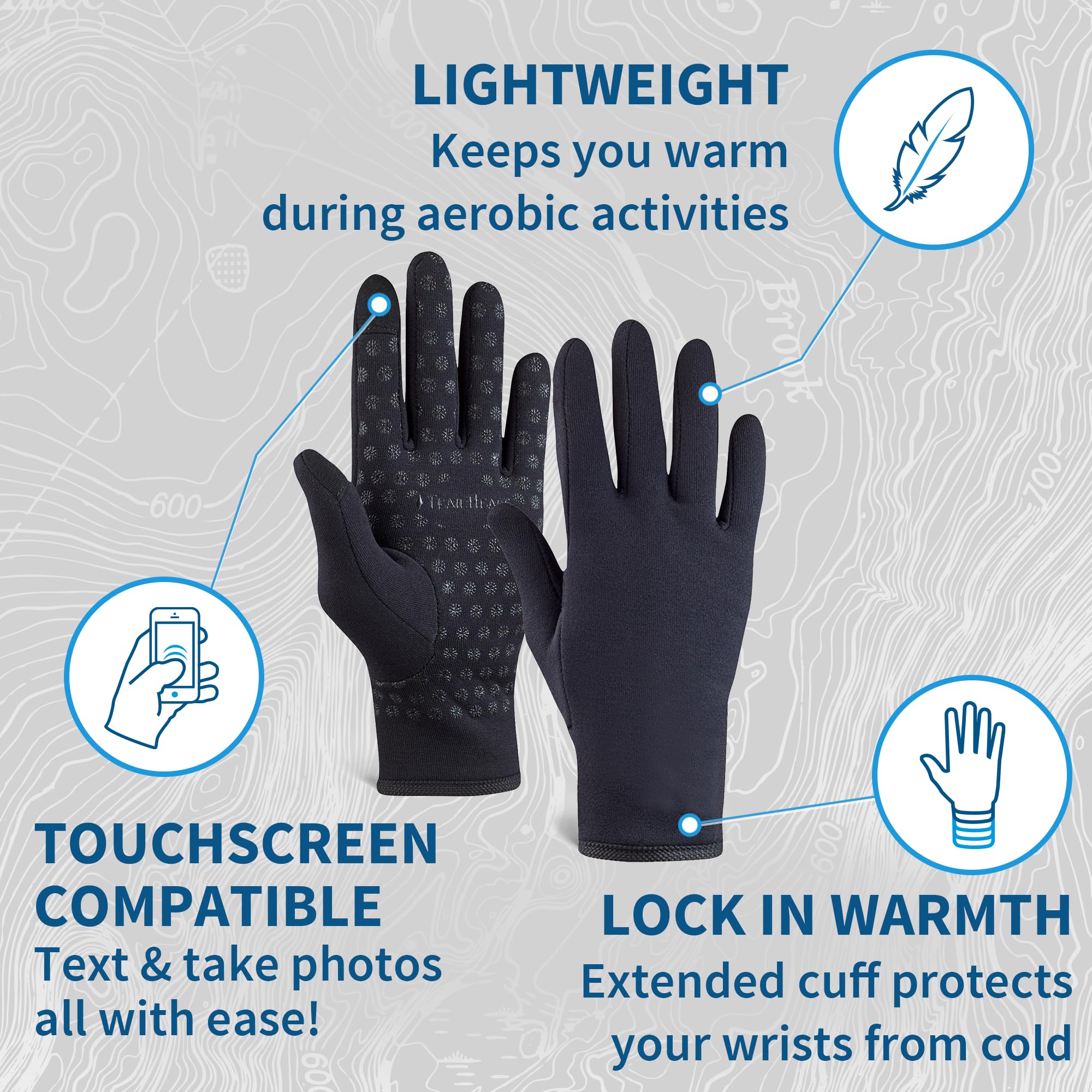 TrailHeads Women's Running Gloves - Touchscreen Winter Gloves for Running, Hiking & Biking - Breathable Sports Gloves for Outdoor Activities - Solid Black (Small) - Perfect for Cold Weather Workouts & Winter Adventures