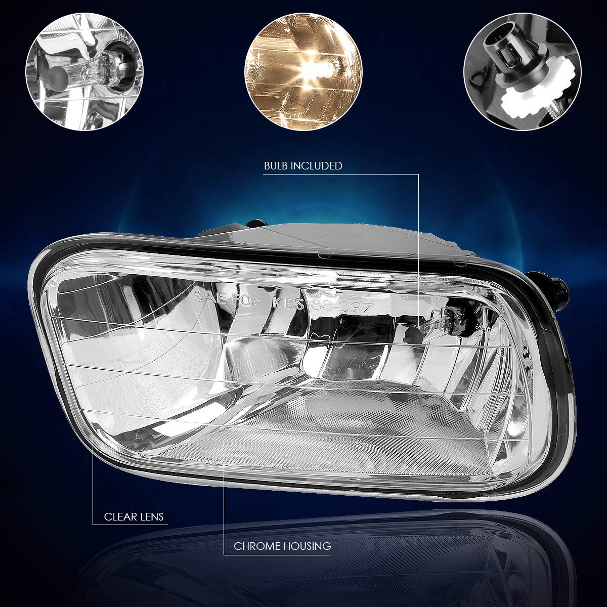 PM PERFORMOTOR Front Bumper Fog Lights for Dodge RAM Pickup 2009-2012 - Clear Lens Replacement Lamps | Enhanced Night Visibility for Off-Road & Winter Driving