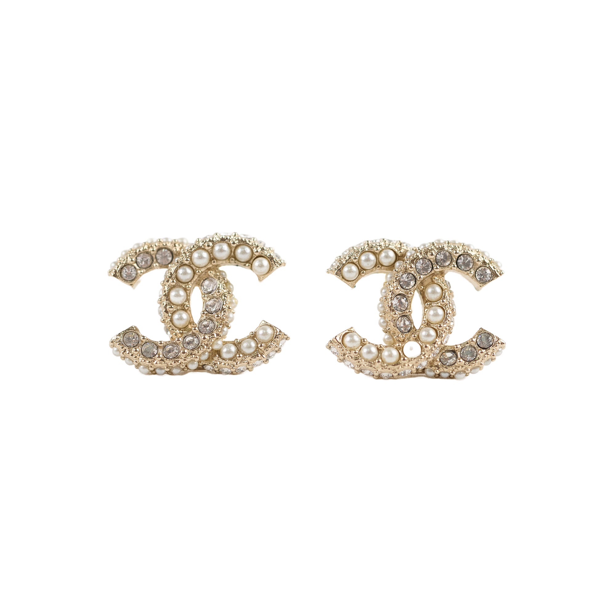 Chanel CC Crystal Pearl Earrings - Luxury Costume Jewelry for Women - Perfect for Parties, Weddings & Special Occasions