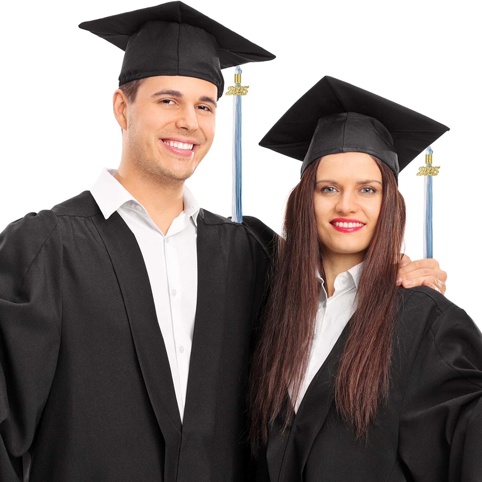2025 Graduation Tassels - 10 Pack Sky Blue & White Cap Tassels with 2025 Charm for High School & College Graduation Ceremonies, Commencement Decorations and Grad Party Favors