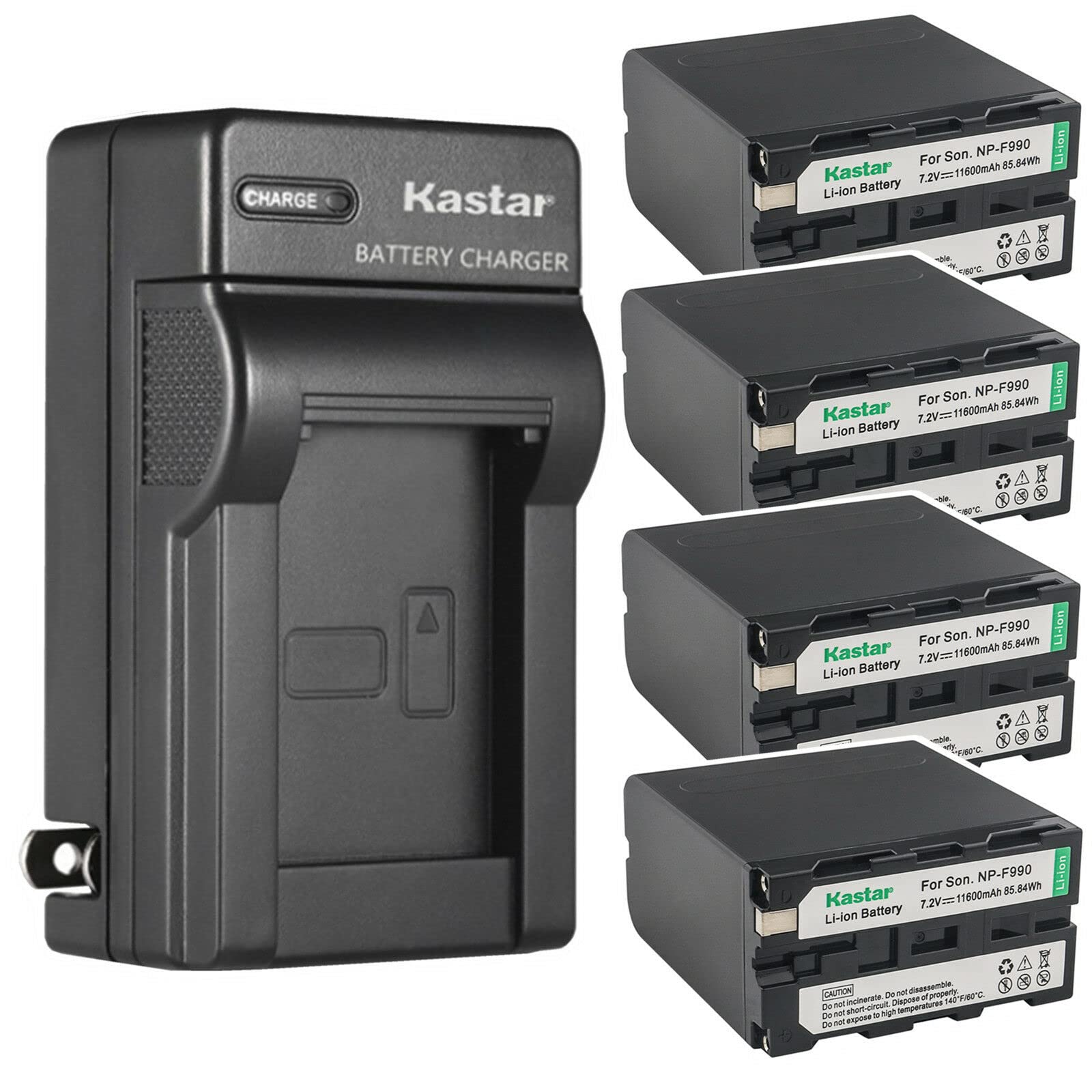 Kastar 4-Pack Replacement Battery and AC Wall Charger for LED Video Lights - Compatible with CN-126, CN-160, CN-216, CN-304, VL600, YN300, GVM LED480, LED520, LED672, LED896 - Perfect for Photography, Videography, and Studio Lighting