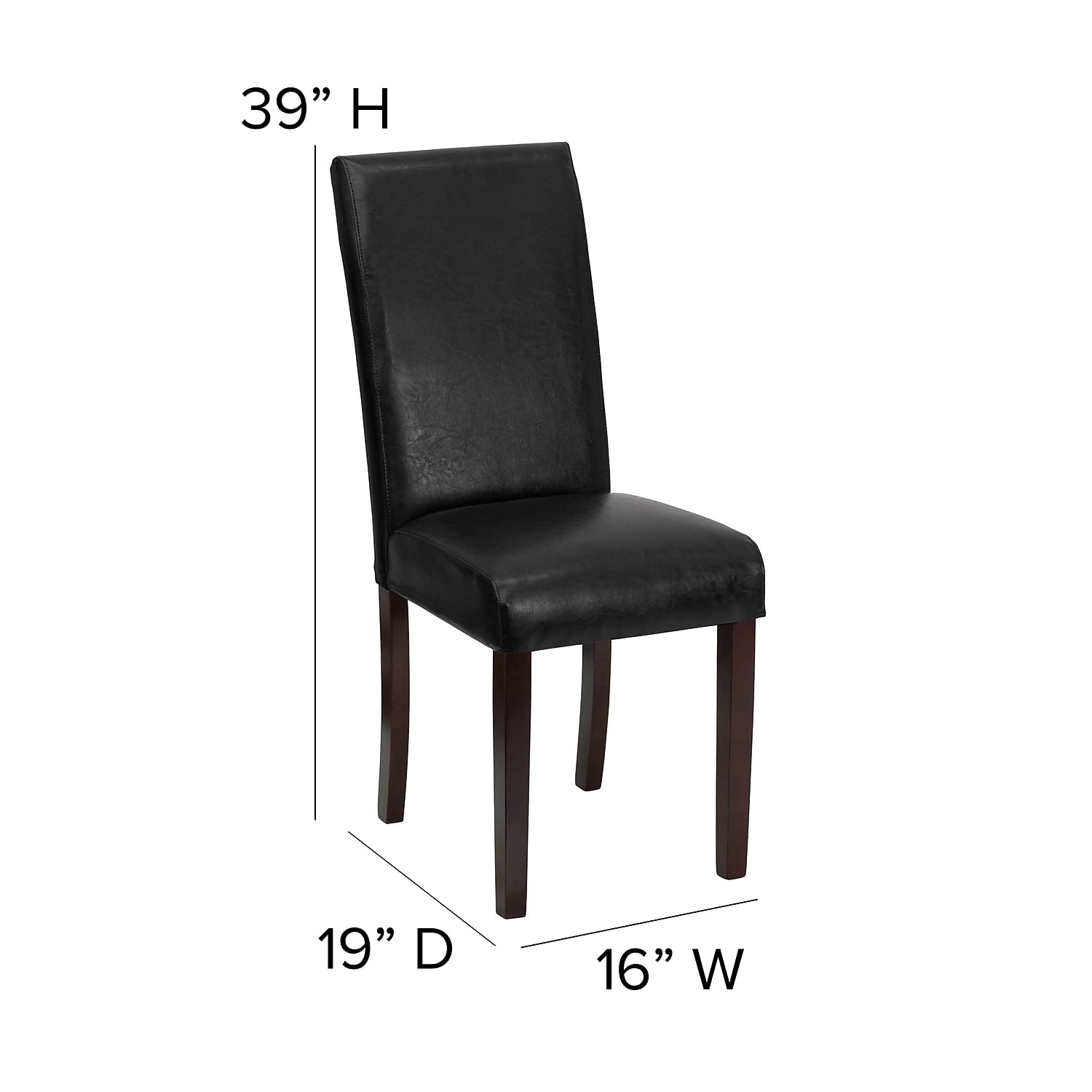 Flash Furniture Godrich Set of 2 Traditional Black LeatherSoft Upholstered Panel Back Parsons Dining Chairs - Elegant Dining Room Seating for Home, Restaurant or Office Use