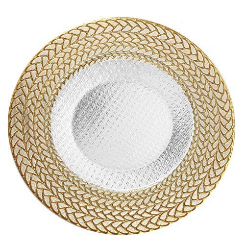 Premium Glass Charger Plates with Gold Rim - Elegant Dinner Plate Chargers for Wedding, Party & Formal Events - Set of 4 - Perfect for Table Decor, Buffet Serving & Special Occasions