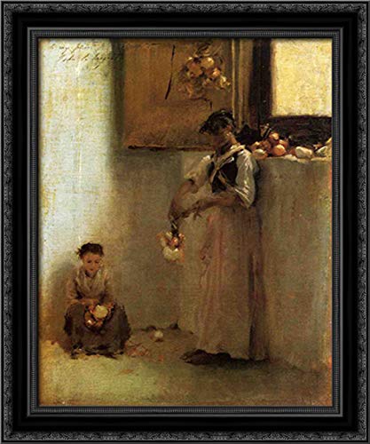 John Singer Sargent Black Ornate Wood Framed Canvas Art - 20x24 Stringing Onions Painting - Elegant Wall Decor for Living Room, Dining Room & Office