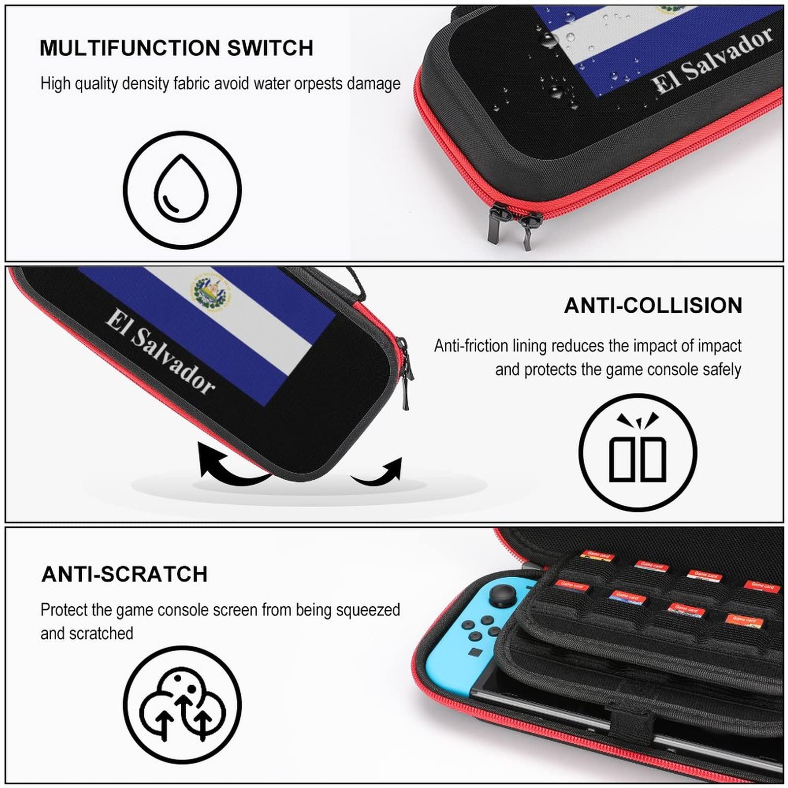 El Salvador Flag Nintendo Switch Carrying Case - Portable Travel Cover with 20 Game Card Slots - Perfect for Gaming On-The-Go & Travel Accessories