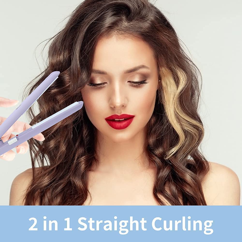 Zaduhik Mini Flat Iron Hair Straightener with Temperature Control - Quick Styler & Curler for Women, Pink | Perfect for Travel, Home Use & Salon Styling