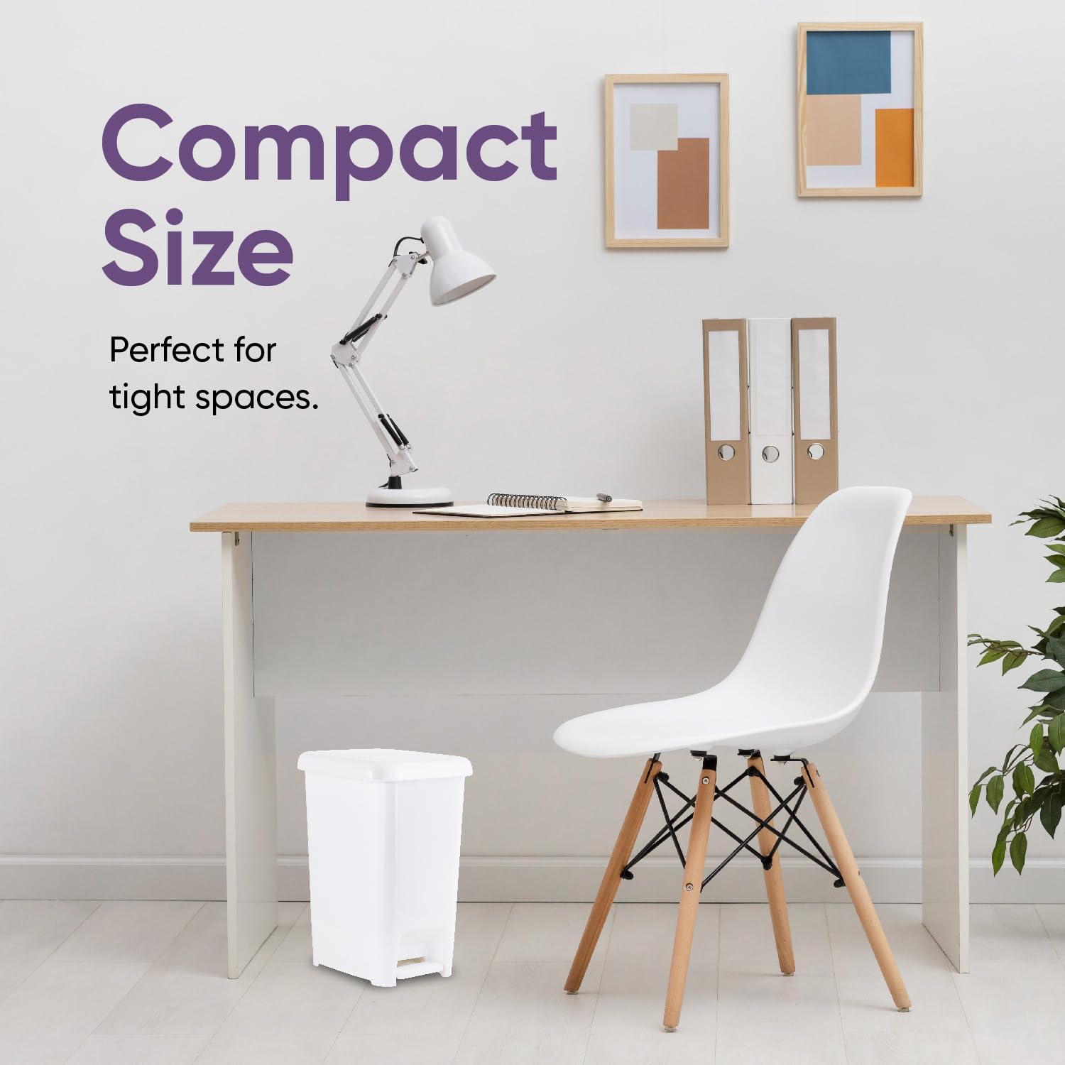 Superio 2.5 Gallon Slim Step-On Trash Can with Lid - Compact Plastic Garbage Bin for Bathroom, Kitchen, Office, Under Desk, Bedroom & Dorm - Space-Saving White Wastebasket for Small Spaces & Tight Corners - Perfect for Home, Office & College Dorm Use