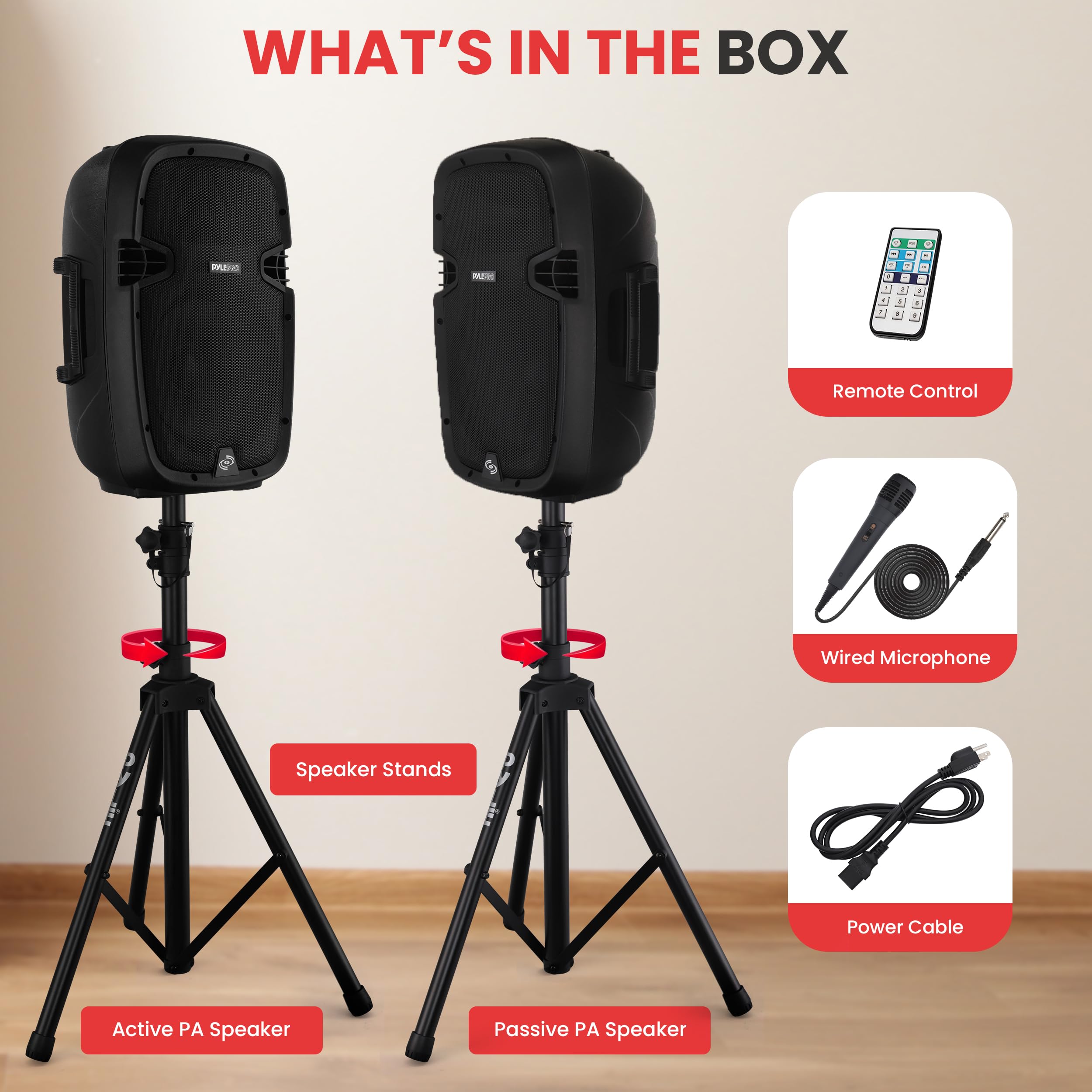 Pyle PPHP1049KT Wireless Portable PA System - 1000W High Power Bluetooth Speaker with USB/SD/MP3/AUX Inputs, 35mm Mount, 2 Stands, Mic & Remote - Ideal for Outdoor Events, Parties, and Public Announcements