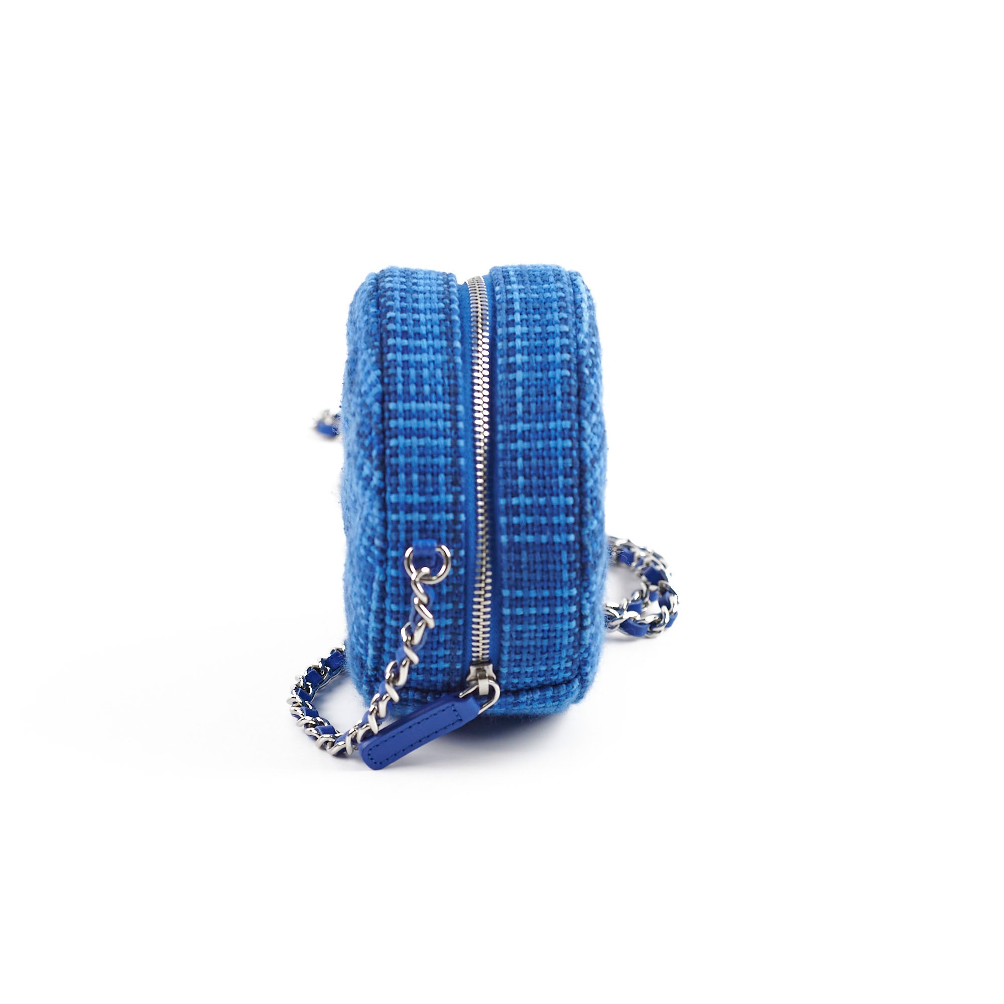 Chanel CC Tweed Mini Round Clutch with Chain - Blue Luxury Shoulder Bag for Women | Perfect for Evening Parties, Weddings & Special Occasions