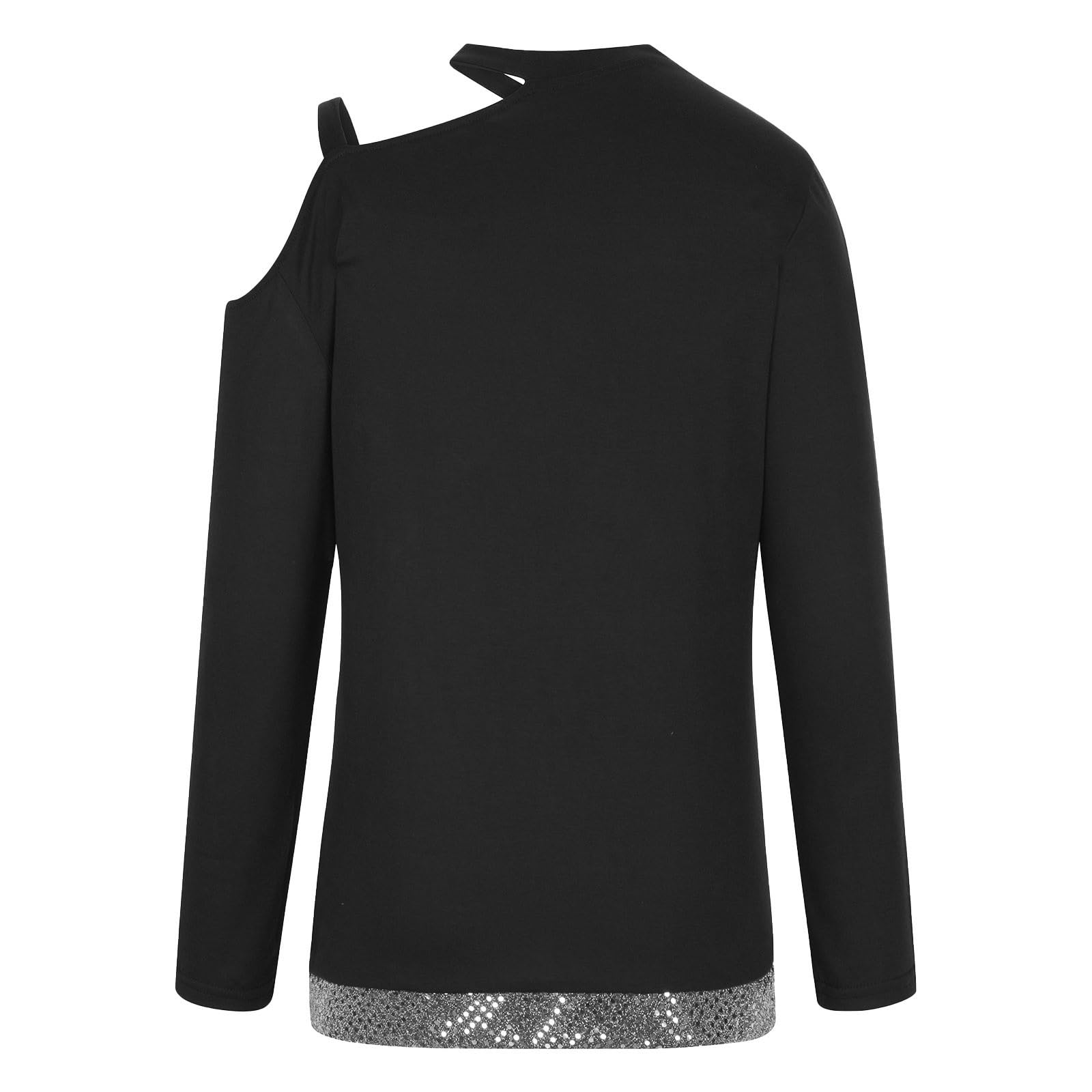 Plus Size Women's Sexy Halter O-Neck Strapy Tops with Sequin Hem - Long Sleeve Pullover Sweatshirt Blouse for Casual Wear | Perfect for Parties, Date Nights & Everyday Fashion