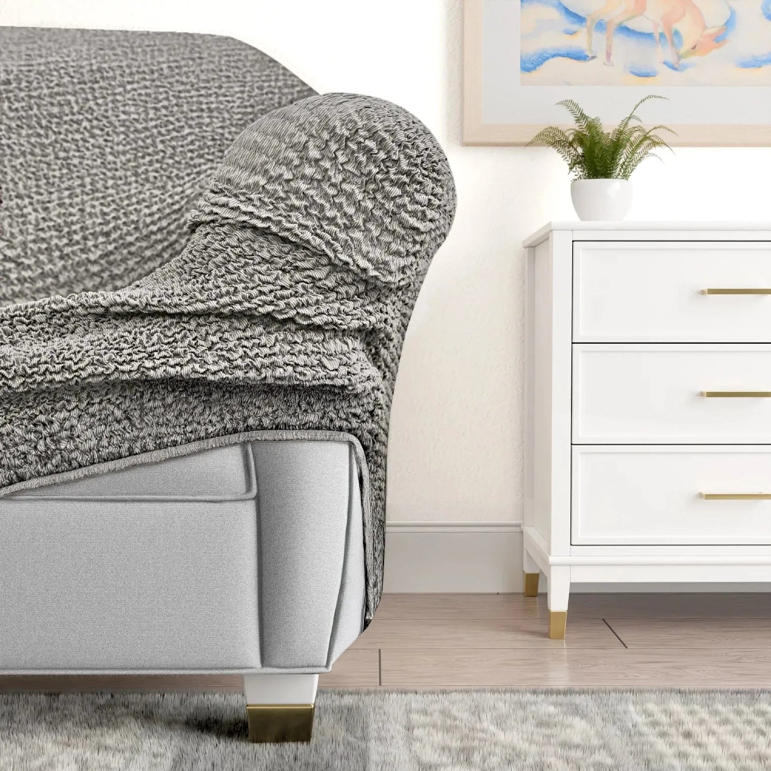 2 Seater Loveseat Slipcover - Mille Righe Collection | Sofa Protector for Living Room, Bedroom & Office | Washable & Durable Furniture Cover