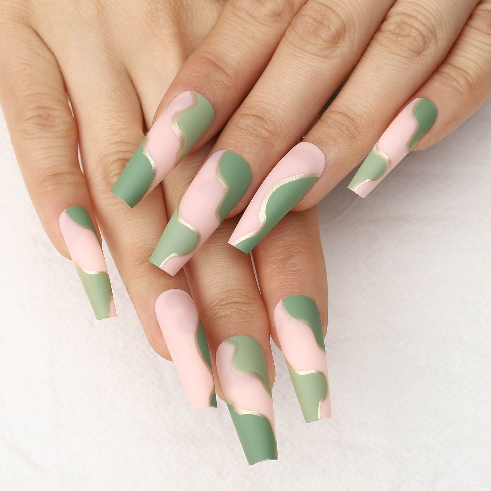 Acenail Extra Long Coffin Press-On Nails - 24PCS French Tip Fake Nails with Glossy Designs, Full Cover Acrylic Nail Tips for Women & Girls (#3 Matte Line) - Perfect for Parties, Weddings & Daily Wear