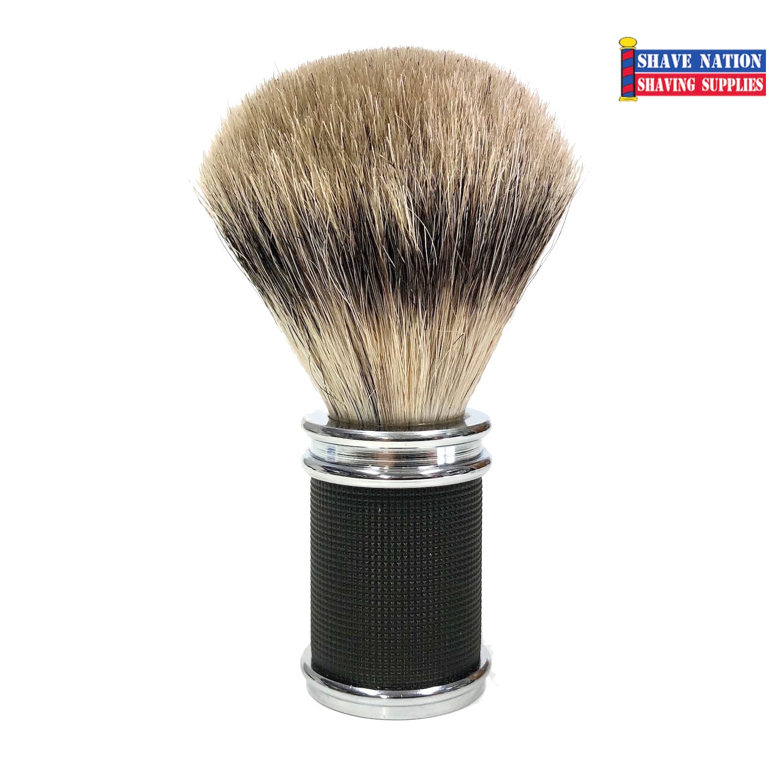 Premium Shave Nation 3D Black & Chrome Handle Pure Badger Shaving Brush for Men - Luxury Wet Shaving & Grooming Kit Essential for Barbershop & Home Use