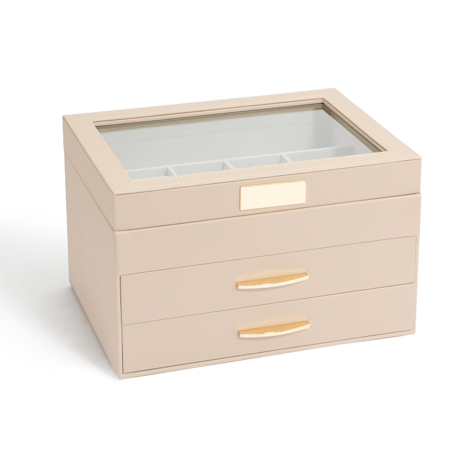 3-Tier Leather Jewelry Organizer Box with 2 Drawers - Large Capacity Jewelry Storage for Women & Girls (Apricot) | Perfect for Bedroom Vanity, Travel & Gift Giving