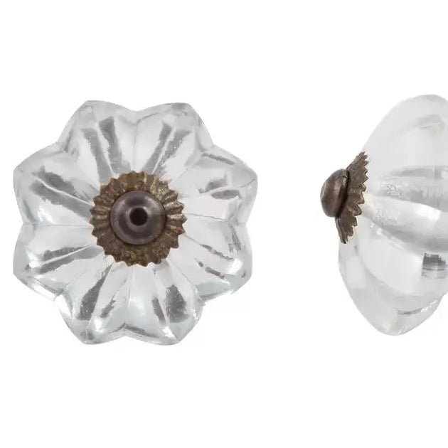Vintage Cut Glass Flower Cabinet Knob - Elegant Handcrafted Drawer Pull for Kitchen, Bathroom & Furniture (Set of 10) - Perfect for Home Decor & DIY Upcycling Projects