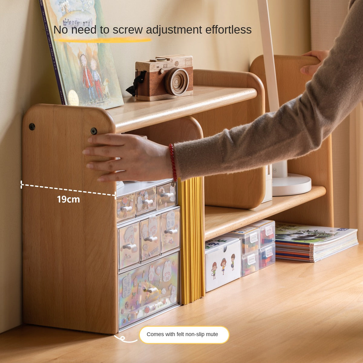 Solid Wood Kids Bookshelf - Beech, Oak, Poplar - Multi-Functional Storage Shelf for Bedroom, Playroom & Nursery Organization