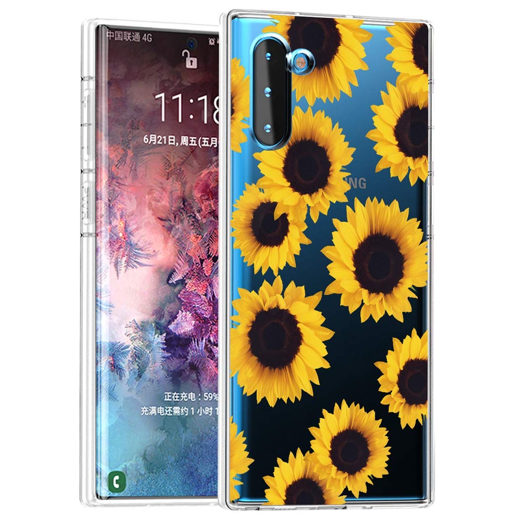 **Samsung Galaxy Note 10 5G Case - Clear Flexible TPU Bumper Cover with Sunflower Design | Cute & Protective Soft Silicone Phone Case for Everyday Use**