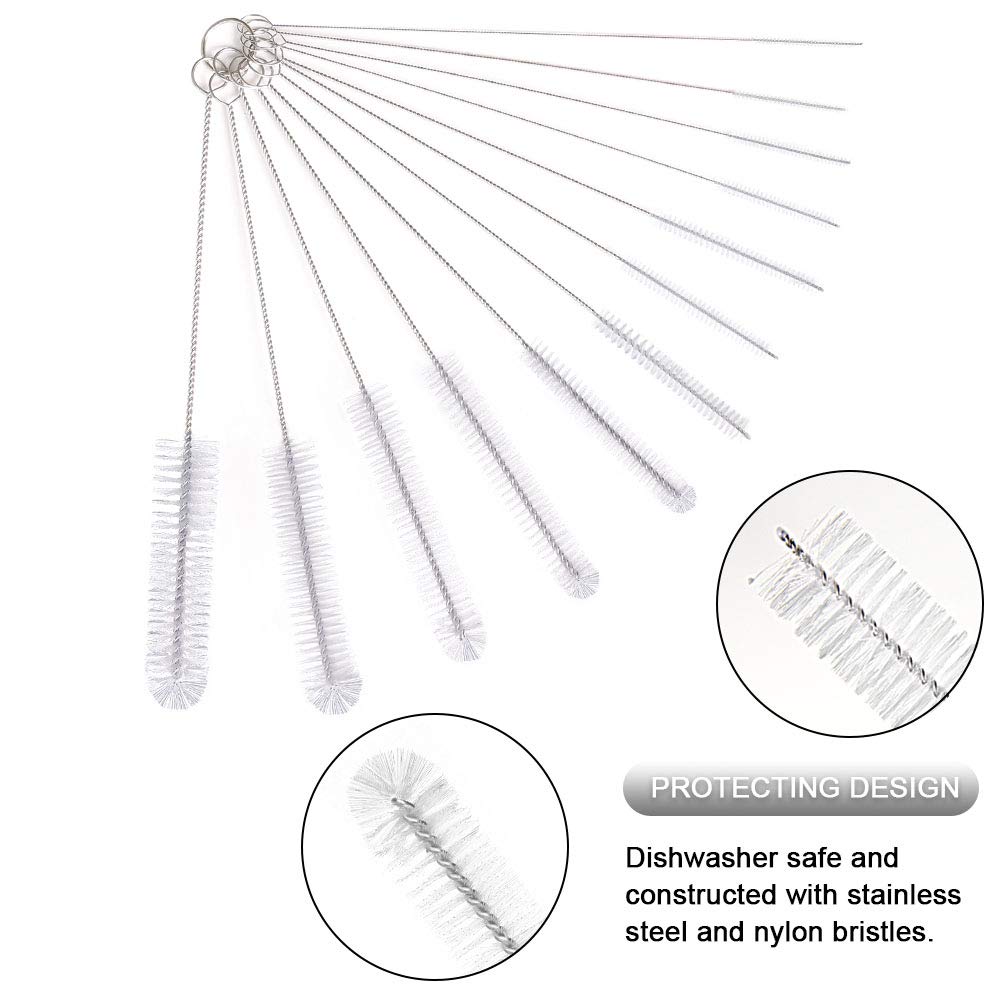 Vicloon 12-Piece Long Bottle Cleaning Brush Set - Nylon Tube Brush, Kettle Spout Cleaner, Straw Brush for Baby Bottles, Flasks & Pipes | Perfect for Home, Kitchen & Baby Care (White)