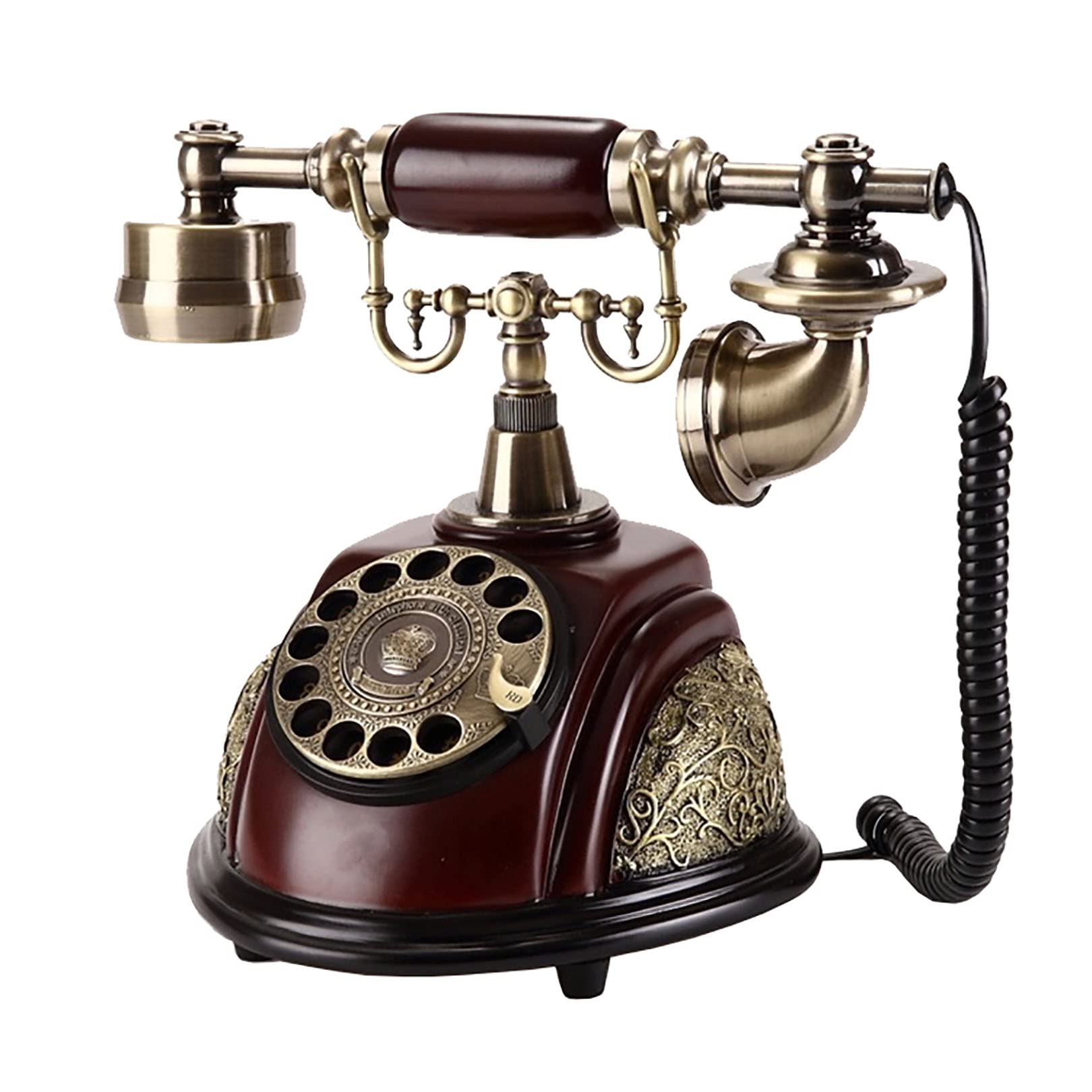 Vintage Retro Rotary Dial Corded Landline Phone - European Style Resin Imitation Wood Desktop Telephone for Home, Office & Hotel | Classic Decor & Functional Communication Device