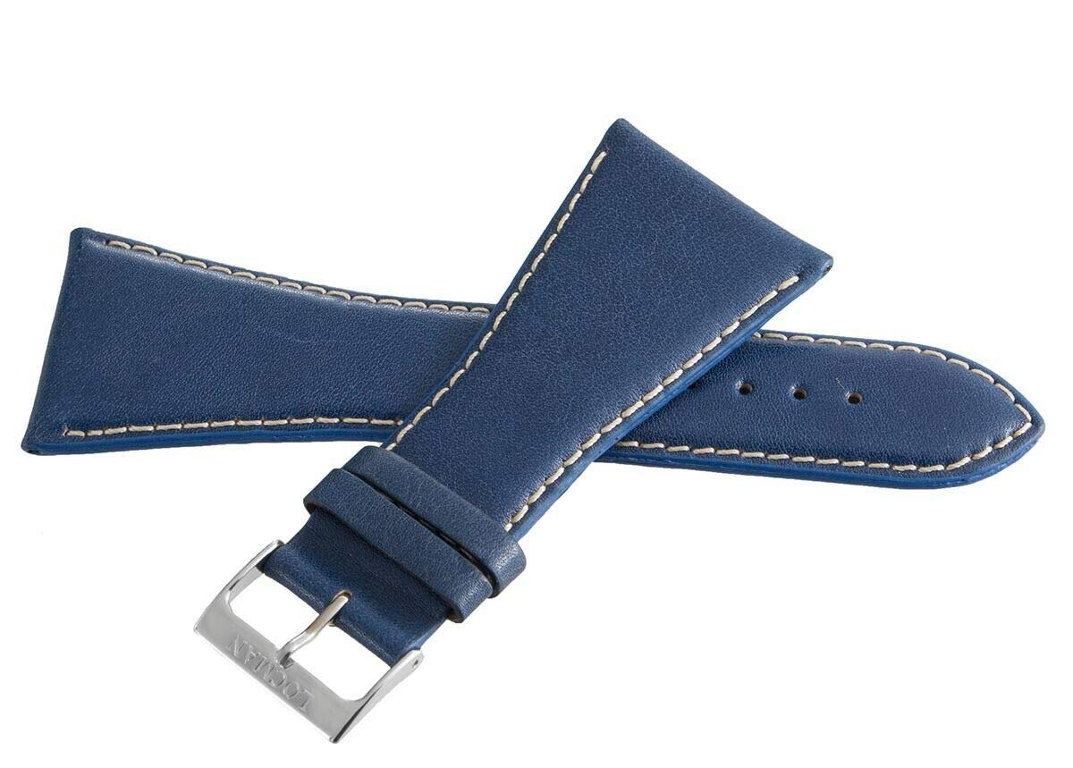 Locman Men's 36mm Blue Leather Watch Band Strap with Silver Buckle - Classic Replacement Watch Band for Dress Watches, Business & Formal Occasions