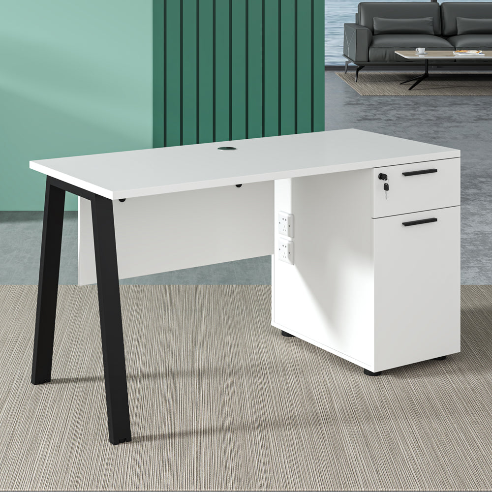 ASPEN 160cm Single Workstation Desk - White & Black Modern Office Furniture for Home & Office Workspace