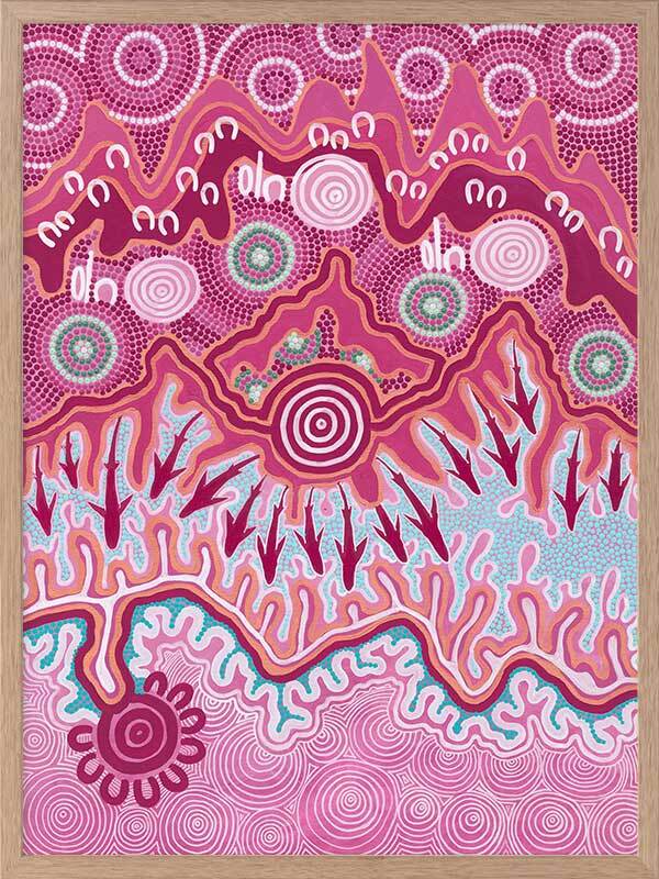 Birrbay Connection Dark Pink Framed Art Print - Modern Wall Decor for Living Room, Bedroom & Office - Ready to Hang Canvas Painting for Home Decor