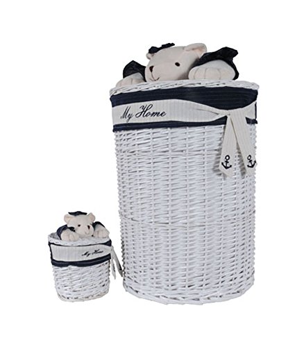 Anne Home Set of 4 Oval Willow Baskets with Teddy Bear - White & Blue Woven Storage Baskets for Kids' Toys, Books & Clothes | Perfect for Nursery, Playroom & Bedroom Organization