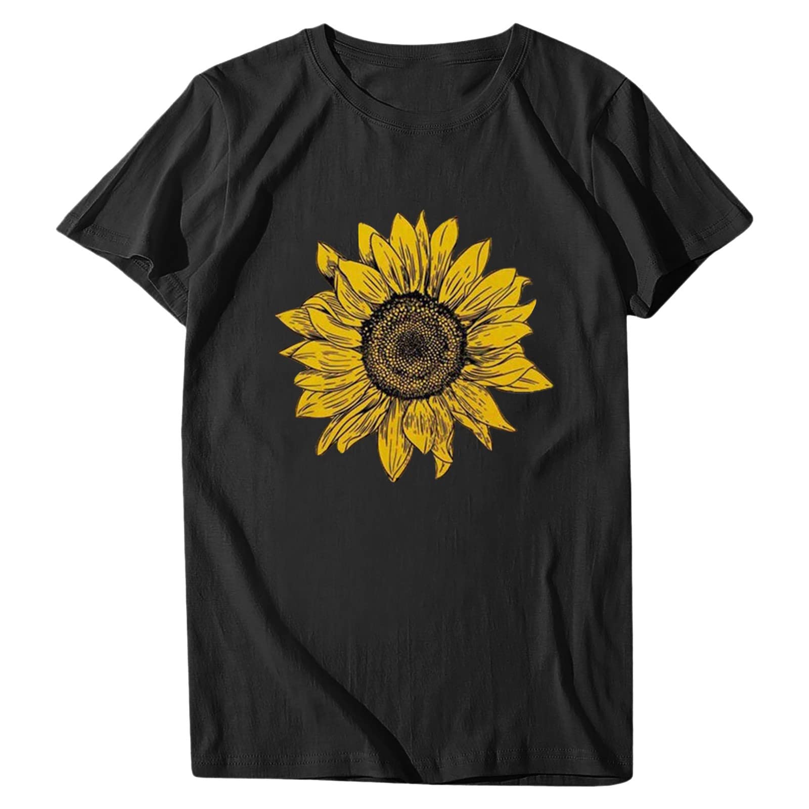 ZEFOTIM Women's Sunflower Print Short Sleeve Crewneck T-Shirt - Casual Summer Fashion Top for Women 2024 | Perfect for Beach Outings, Picnics & Everyday Wear
