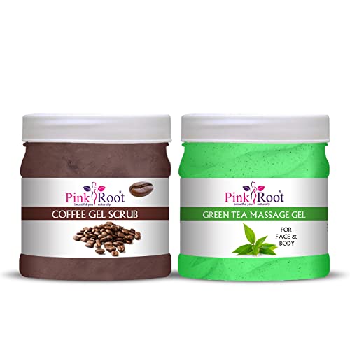Pink Root Green Tea Massage Gel & Coffee Scrub Set - 500ml Each for Relaxation & Exfoliation - Perfect for Spa Days & At-Home Self Care
