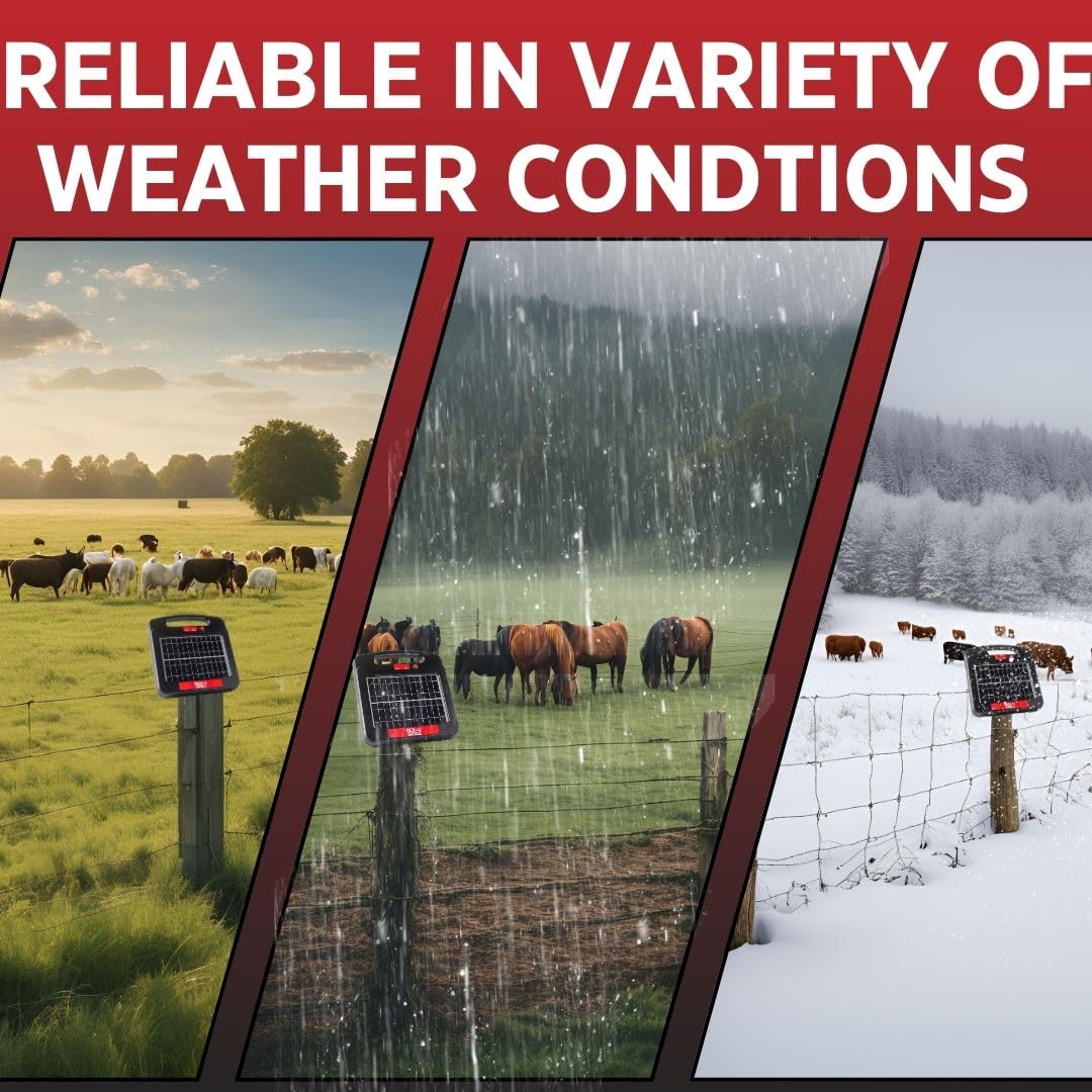 Solar Powered Electric Fence Charger - Red Sizzle 9S 1.35 Joule Energizer for Livestock Security | Weatherproof Solar Fence Controller for Farms, Ranches & Animal Containment