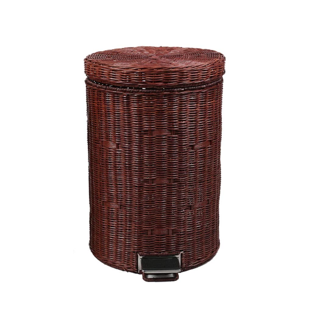 Eco-Friendly Round Rattan Trash Can with Pedal Lid - 12L Modern Waste Basket for Kitchen, Living Room, Bedroom & Office - Stylish Brown Dustbin for Home & Office Decor