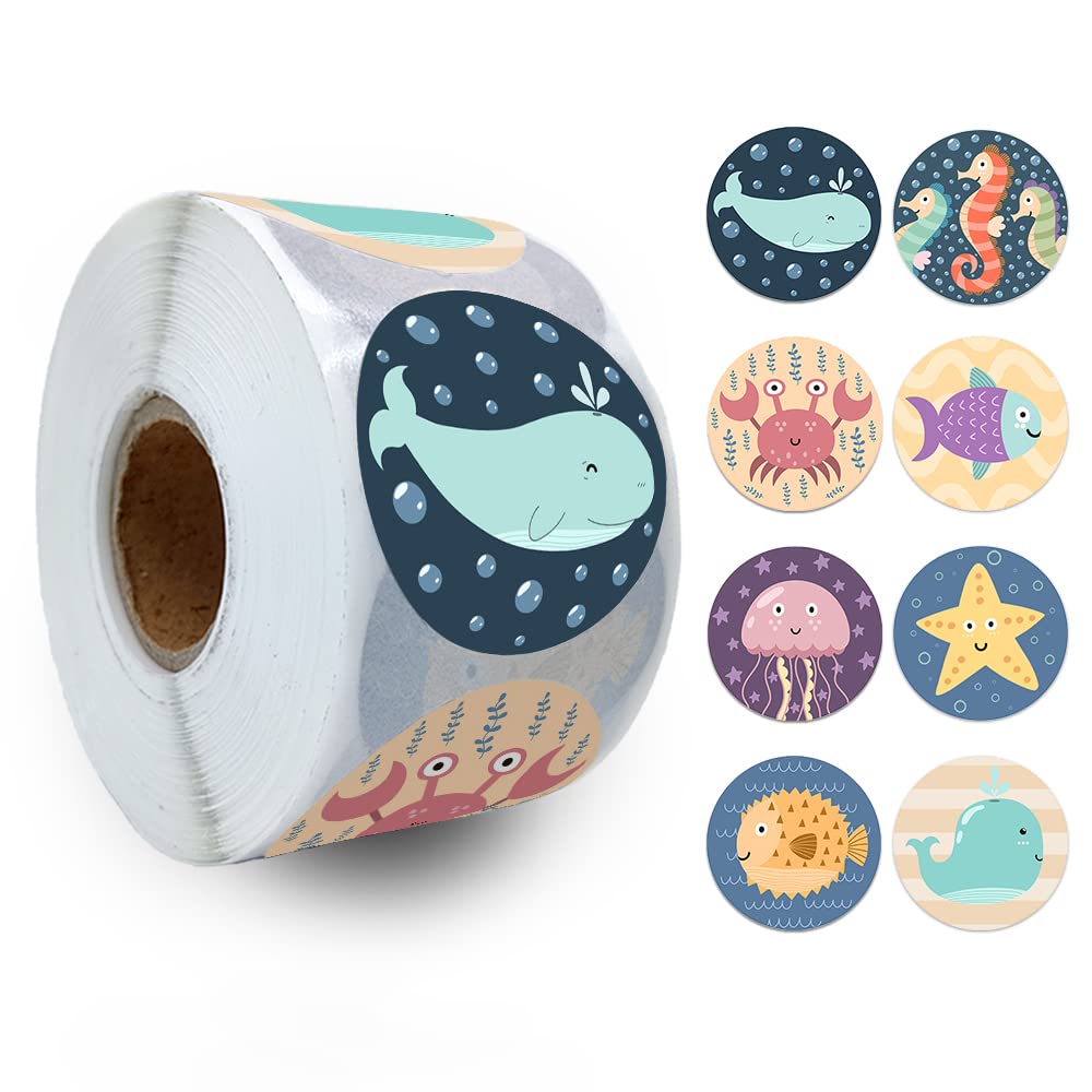 REWIDPARTY Motivational Stickers for Kids & Students - 8 Adorable Marine Animal Designs - Encouraging Reward Stickers for Teachers, Nurses & Educators (500 Per Roll) - Perfect for Classroom Rewards, Homework Incentives & Positive Reinforcement