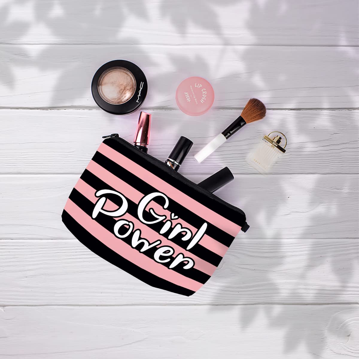 Crazyify Women's Black Striped Makeup Pouch - Canvas Cosmetic Bag for Travel & Storage | Waterproof Toiletry Organizer | Perfect for Makeup, Brushes, Skincare & Travel Essentials | Great Gift Idea for Women