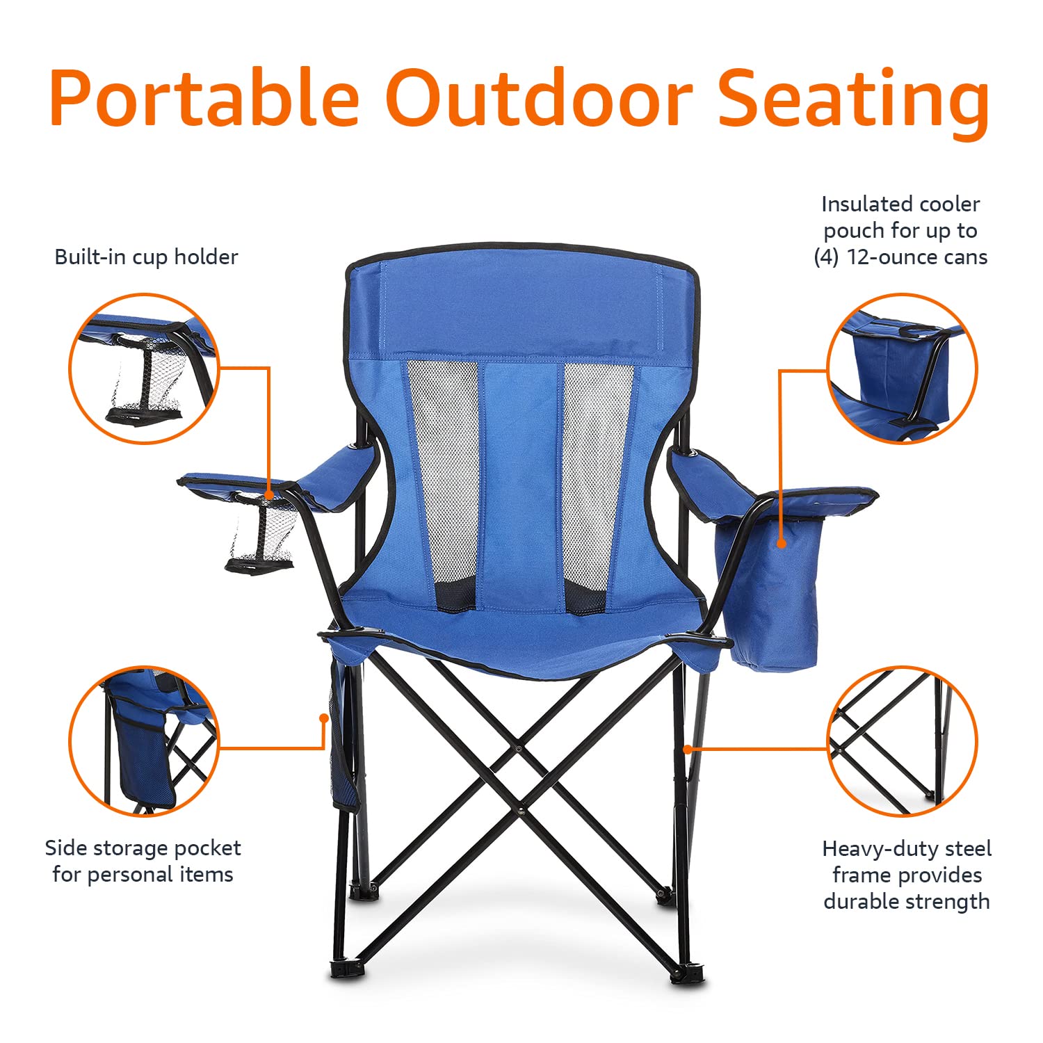 Amazon Basics Portable Folding Camping Chair - Lightweight, Durable & Comfortable for Outdoor Adventures, Beach, Picnics & Backyard Relaxation