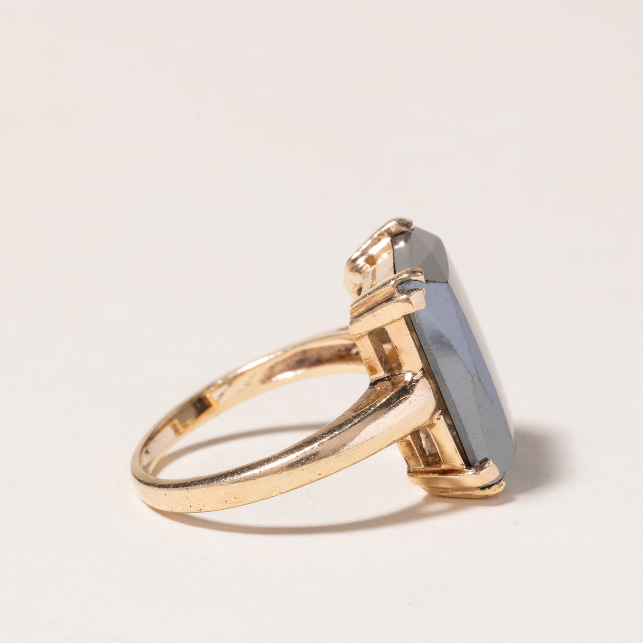 10K Yellow Gold Hematite Ring for Women | 4.56ct Genuine Hematite Stone | Size 5 | Elegant Jewelry Gift for Birthday, Anniversary & Special Occasions