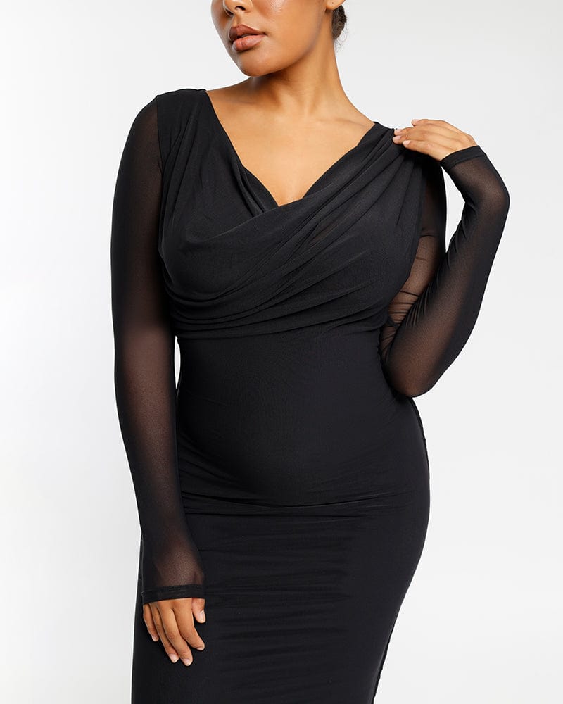 Slimming Mesh Draped V-Neck Bodycon Dress for Women - Perfect for Cocktail Parties, Date Nights & Evening Events