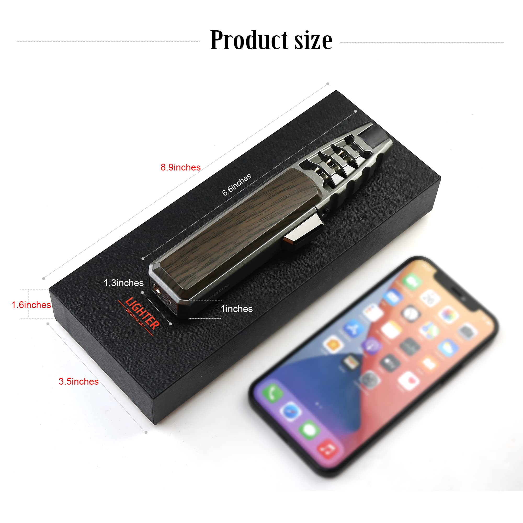 Jet Torch Butane Lighter - Refillable Windproof Lighter with Solar Beam Torch Flame for Candle Lighting, Camping, BBQ & Kitchen Use - Gift Box Included (Butane Not Included) - Brown