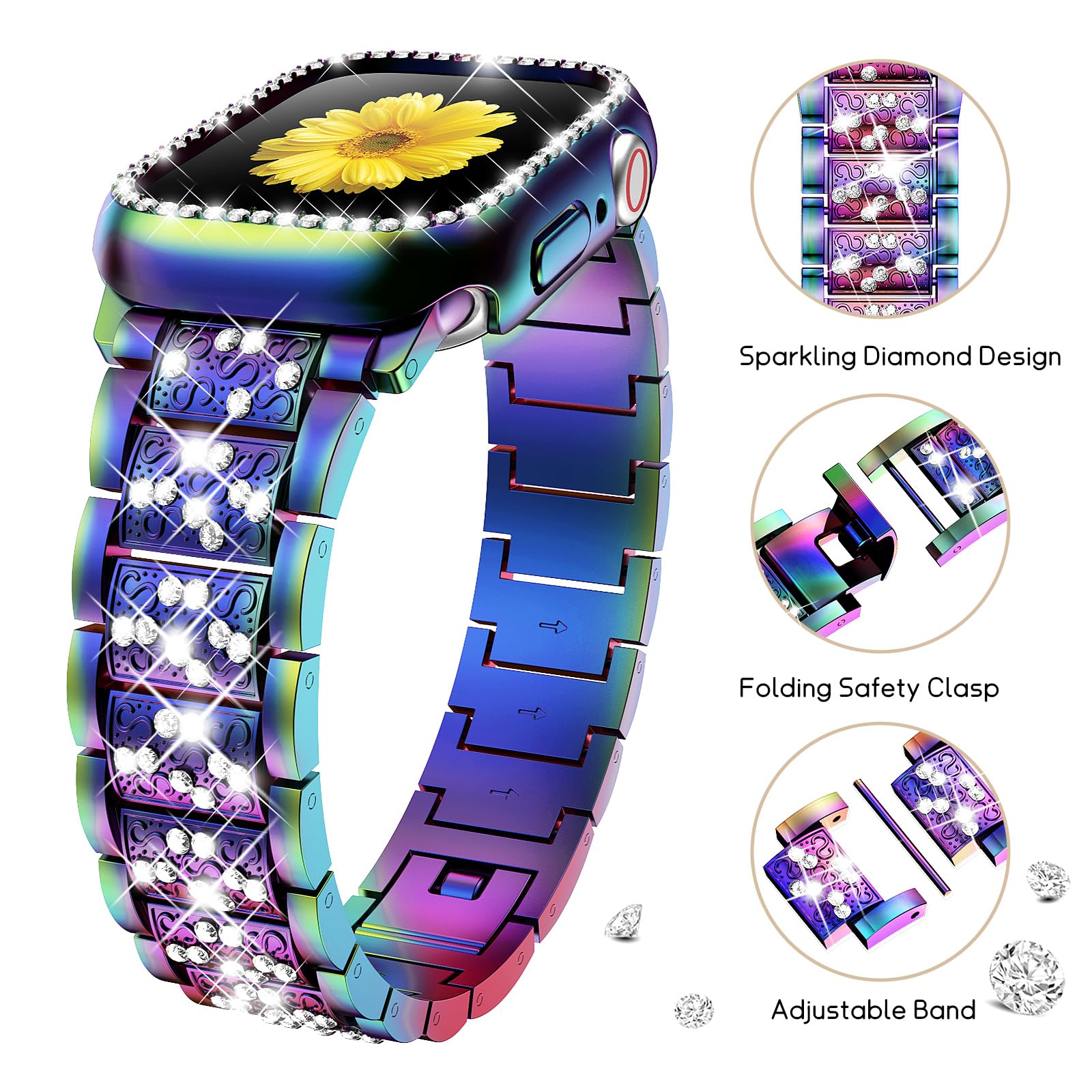 Mesime Compatible Apple Watch Band 38mm 40mm 41mm 42mm 44mm 45mm 46mm with Screen Protector Case - 2 Pack Jewelry Replacement Bands for iWatch Series 10/9/8/7/6/5/4/3/2/1/SE - Perfect for Women's Fashion, Workout Protection & Daily Wear