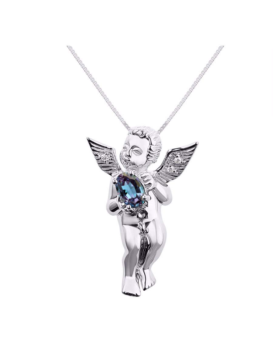 14K Gold Guardian Angel Pendant Necklace for Women with Genuine Diamonds & Birthstone - 18